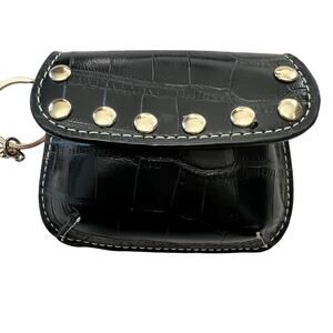 Kathy Van Zeeland Womens Coin Case Wristlet Purse Croc Studded  Black Vinyl Gold